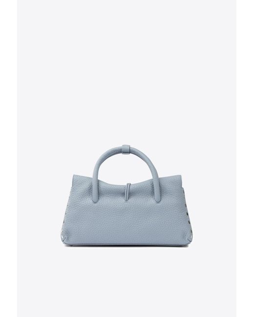 Zanellato Blue Small Dotta Hammered Leather Top Handle Bag