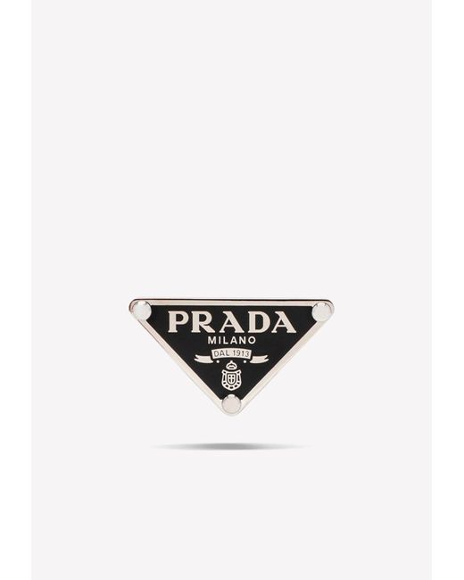 Prada White Triangle Logo Plaque Earrings