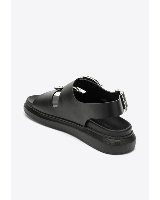 Alexander McQueen Black Double Strap Leather Sandals for men