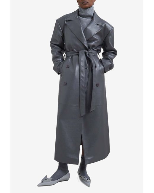 Frankie Shop Gray Tina Oversized Faux Leather Trench Coat