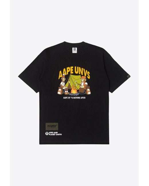 Aape Black R Printed Crew Neck T-Shirt for men