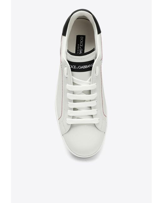 Dolce & Gabbana White Portofino Low-Top Leather Sneakers for men
