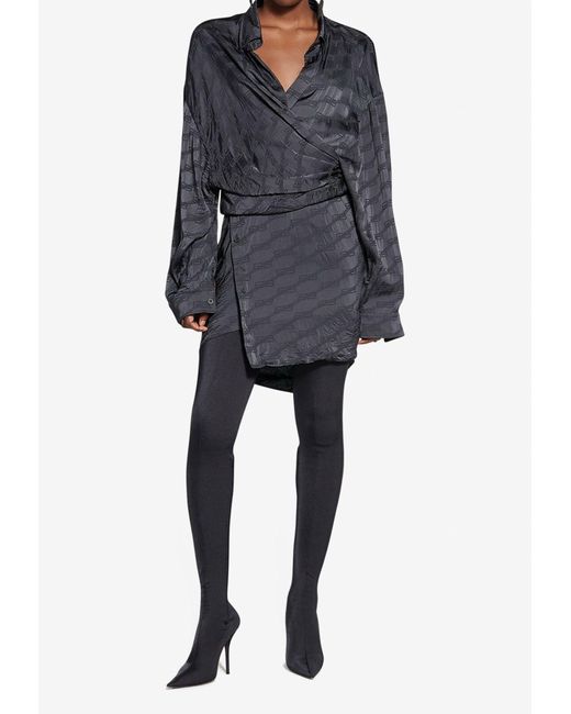 balenciaga-synthetic-bb-monogram-asymmetric-wrap-dress-in-black-lyst