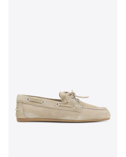 Miu Miu White Logo Suede Loafers