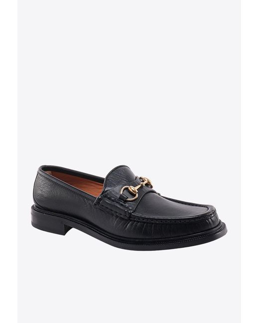 Gucci Black Horsebit-Detail Leather Loafers for men