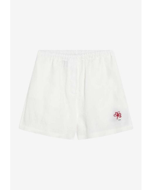 Prada White Logo Embroidered Drawstring Shorts