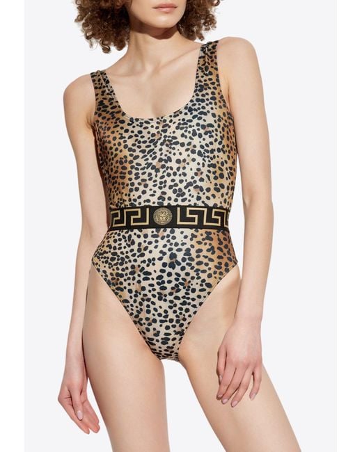 Versace Brown Leopard-Print One-Piece Swimsuit