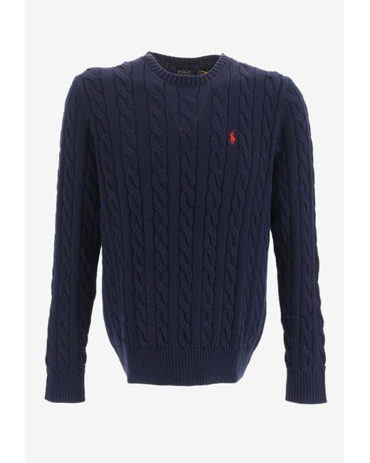 Polo Ralph Lauren Blue Cable-Knit Logo Sweater for men