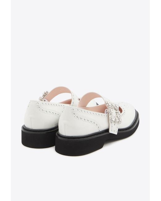 Roger Vivier Viv' Rangers Mary-Jane Ballet Flats in White | Lyst