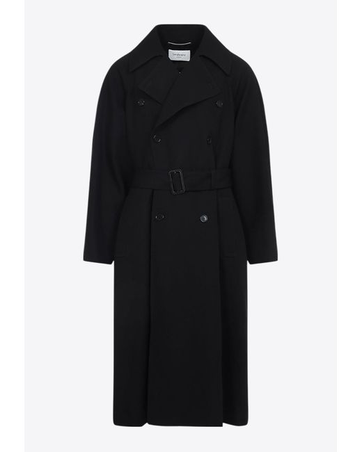 Saint Laurent Black Belted Long Wool Coat for men