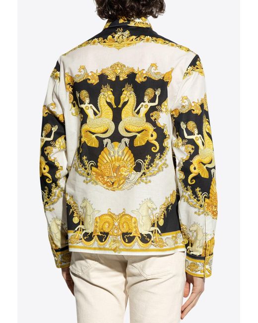 Versace Multicolor Coral Theatre Print Long-Sleeved Shirt for men