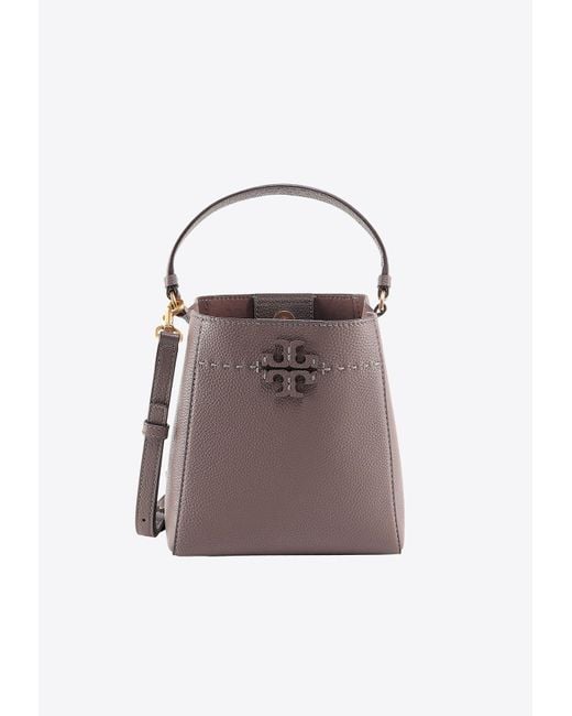 Tory Burch Brown Small Mcgraw Leather Bucket Bag