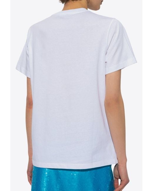 Ganni ガニー White Crewneck T-Shirt with Maxi Logo Bright White White Basic Jersey Poppy Relaxed T-shirt | GANNI US