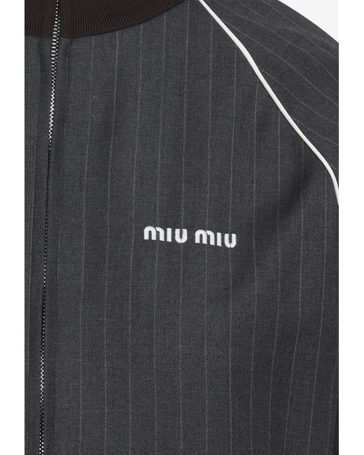Miu Miu Black Pinstriped Zip-Up Jacket