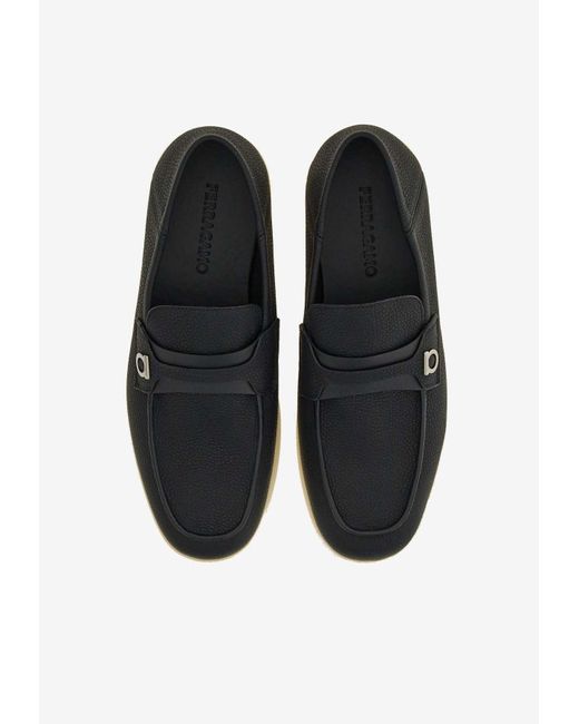 Ferragamo Black Drame Gancini Leather Loafers for men