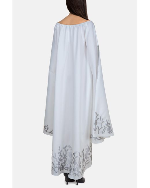 Rue15 White Off-Shoulder Embroidered High-Low Kaftan With Flared Sleeves