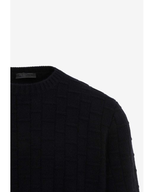 Prada Black Crewneck Wool And Cashmere Sweater for men