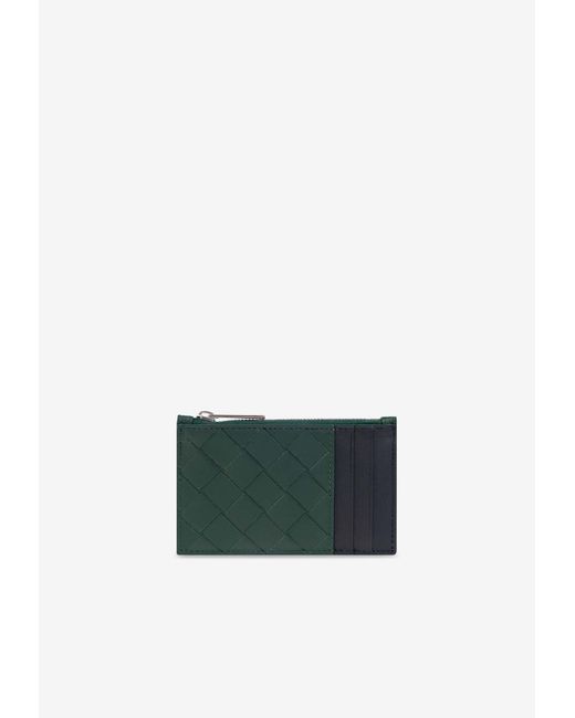 Bottega Veneta Green Intrecciato Leather Zip Cardholder for men