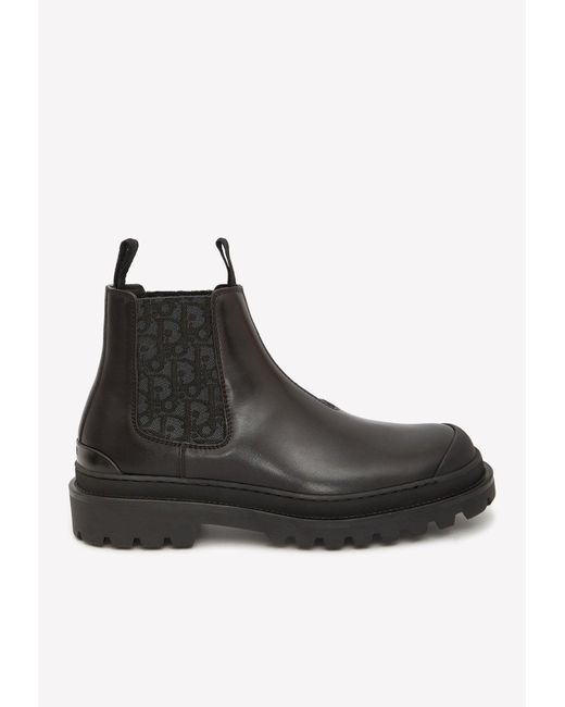 Dior Black Logo Explorer Chelsea Boots In Calf Leather for men