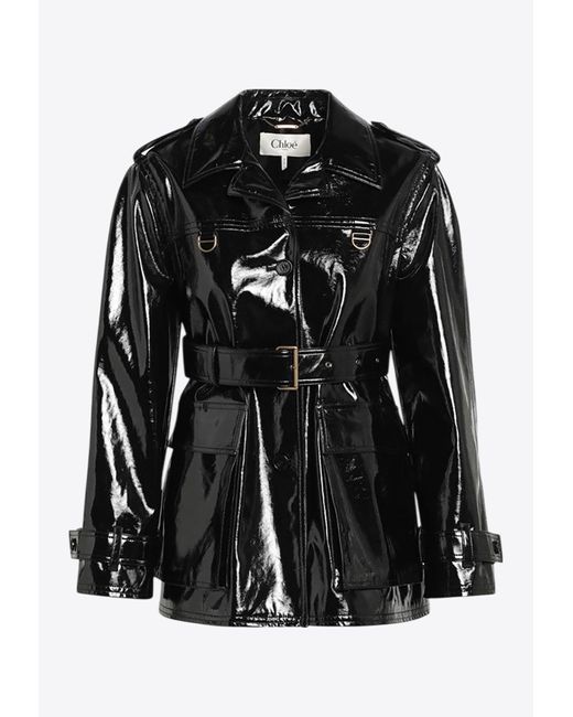 Chloé Black Shiny Coated Jacket With Belt