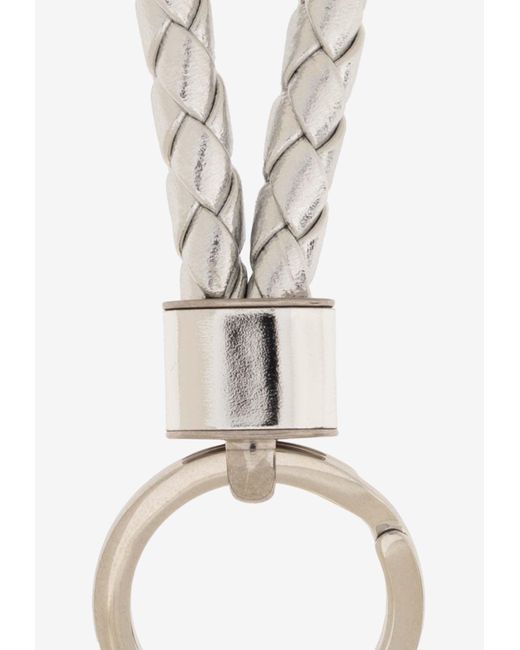 Bottega Veneta White Laminated Intrecciato Leather Key-Ring