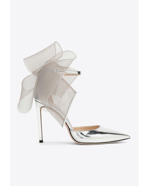 Jimmy Choo White Averly 100 Tulle Bow Pumps