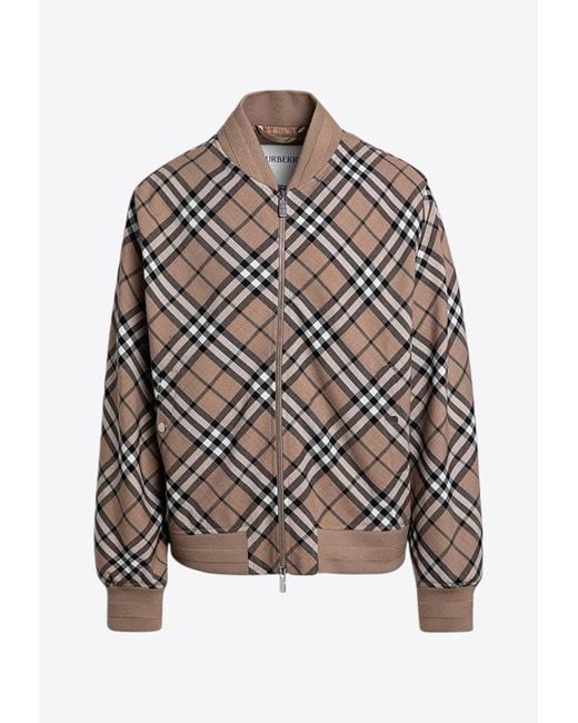 Burberry Gray Check Pattern Zipped Cardigan for men