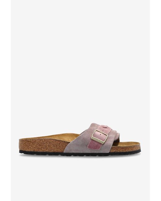 Birkenstock White Oita Braided Suede Slides