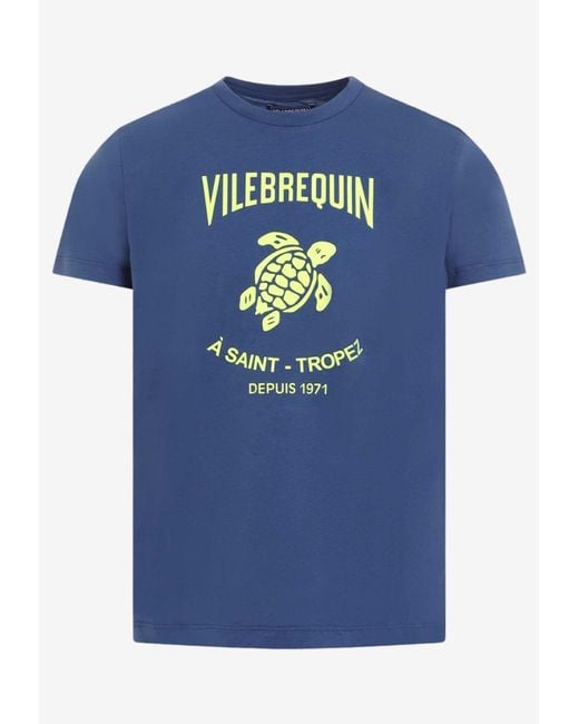 Vilebrequin Blue Logo-Print Crewneck T-Shirt for men