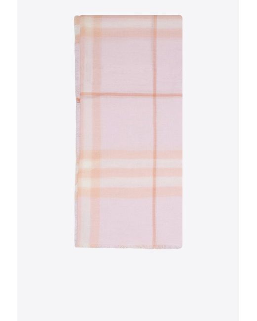Burberry Pink Checked Wool Scarf