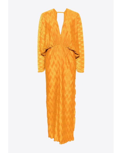 L'idée Orange Riviera V-Neck Pleated Maxi Dress