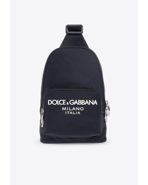 Dolce & Gabbana Blue One-Shoulder Logo Print Backpack for men