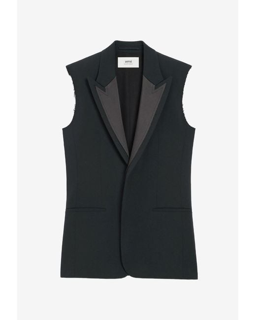 AMI Black Wool Smocking Vest