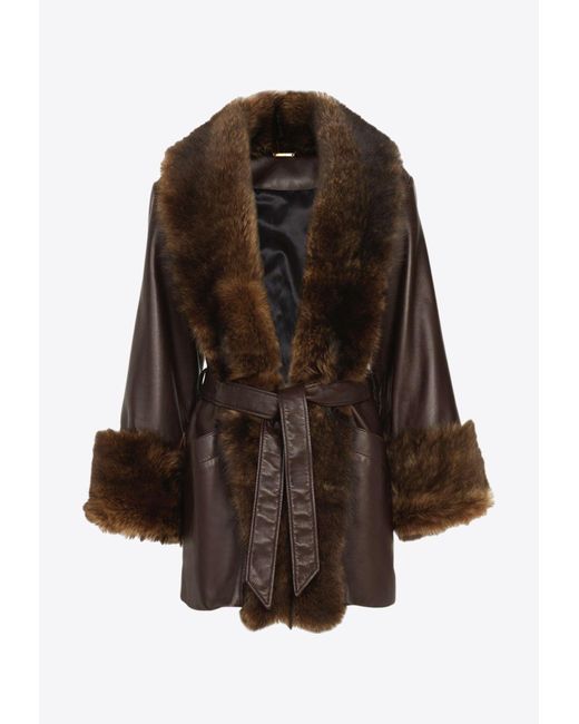 Chloé Black Shearling-Trimmed Oversized Leather Coat