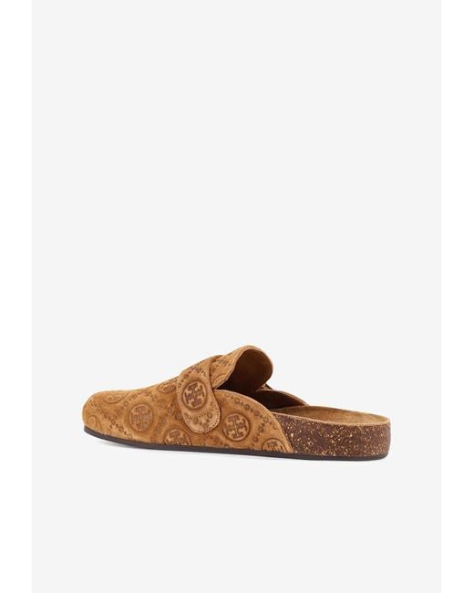 Tory Burch Brown T Monogram Mellow Jacquard Flat Mules