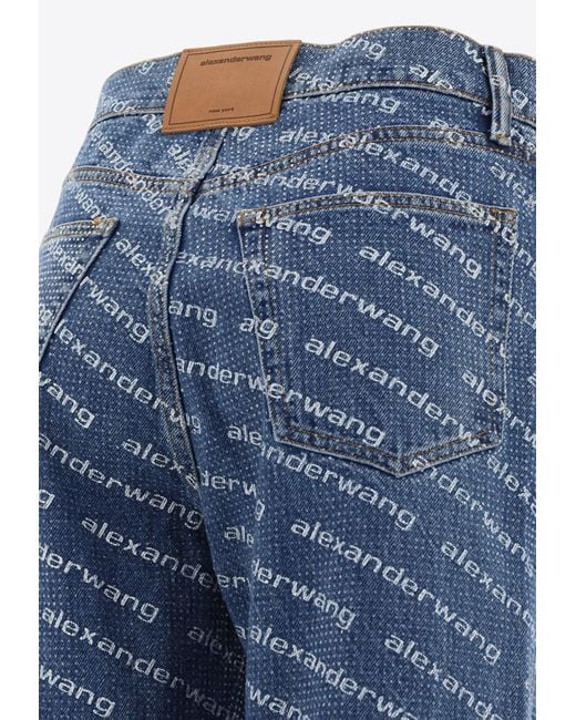 Alexander Wang Blue All-Over Logo Straight-Leg Jeans
