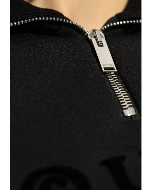 Alexander McQueen Black Logo Embroidered Half-Zip Sweatshirt