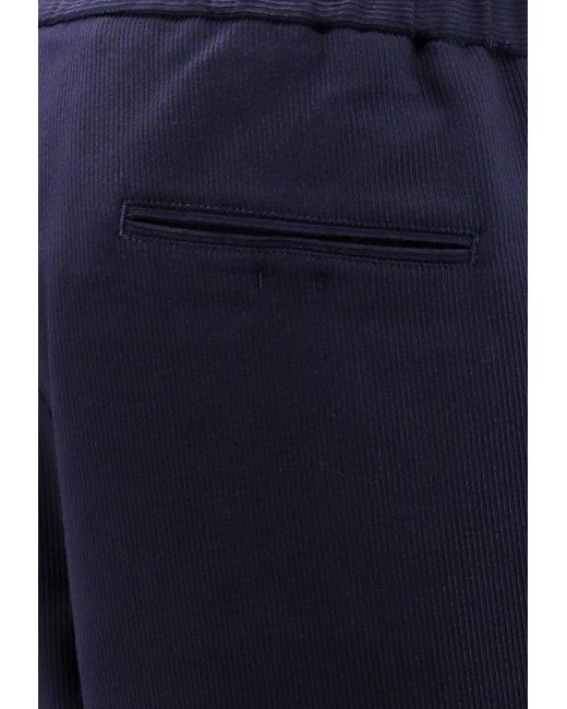 Giorgio Armani Blue Tapered Ribbed Wool-Blend Pants for men