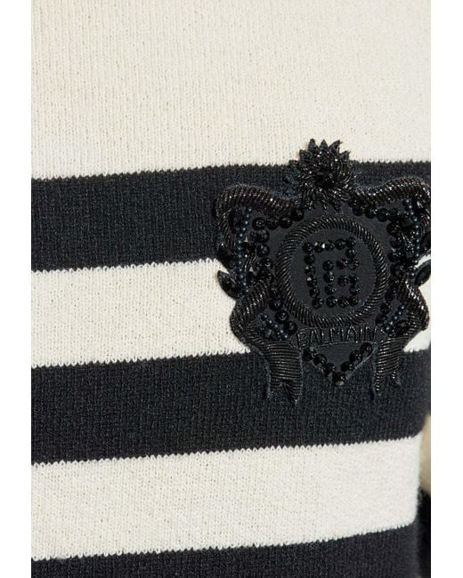 Balmain Gray Striped Wool Knit Sweater for men