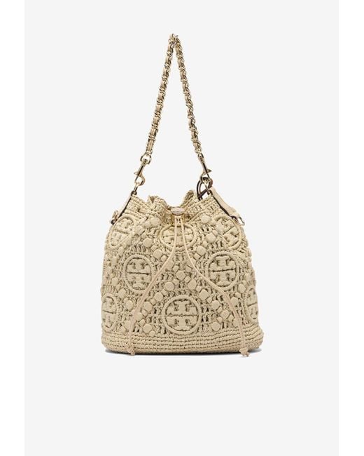 Tory Burch Natural T Monogram Raffia Bucket Bag
