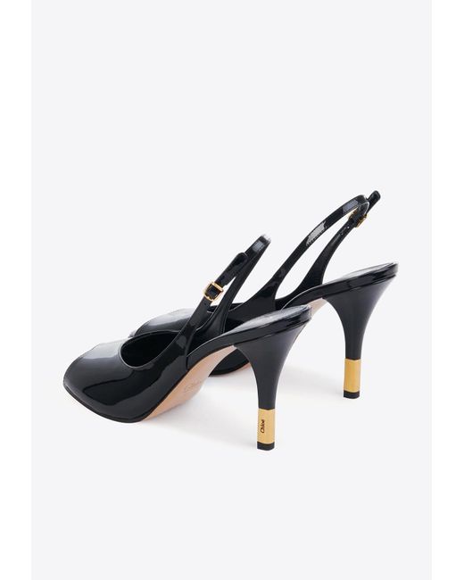 Chloé White Flower 95 Patent Leather Slingback Sandals