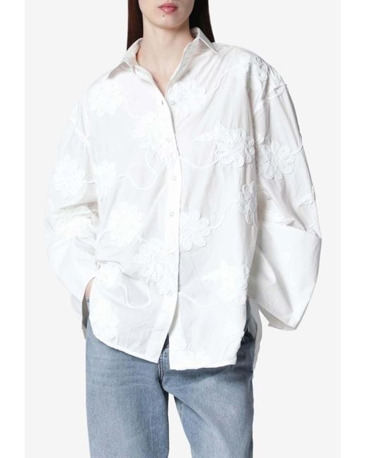 ROTATE BIRGER CHRISTENSEN Women's White Floral Applique Oversized Shirt