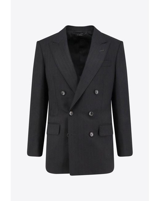 Tom Ford Black Double-Breasted Wool Blazer for men