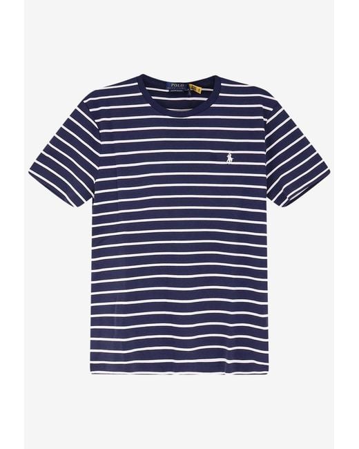 Polo Ralph Lauren Men's Blue Embroidered Logo Stripe T-Shirt