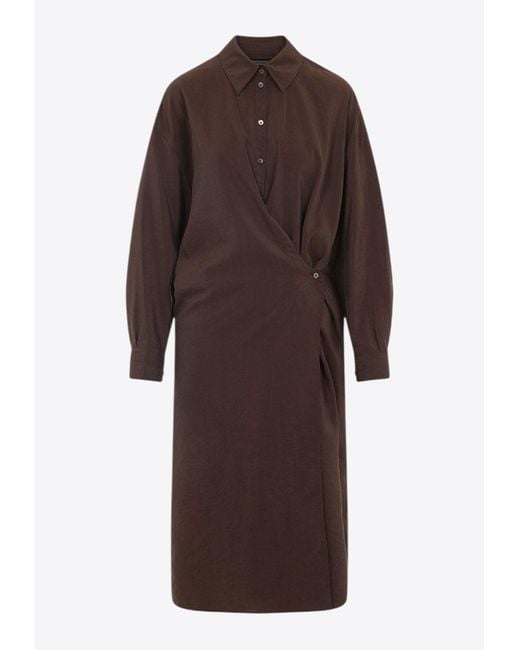 Lemaire Brown Straight Collar Twisted Midi Dress