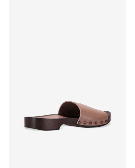 LA ROSE White Studded Leather Clogs