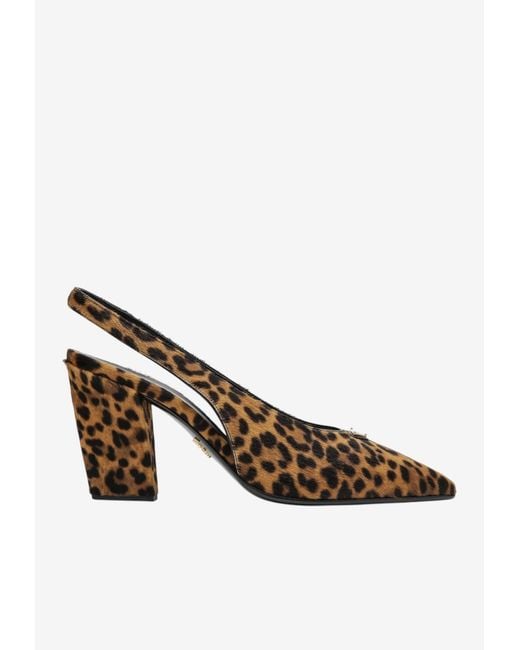 Prada Brown 85 Leopard Print Slingback Pumps