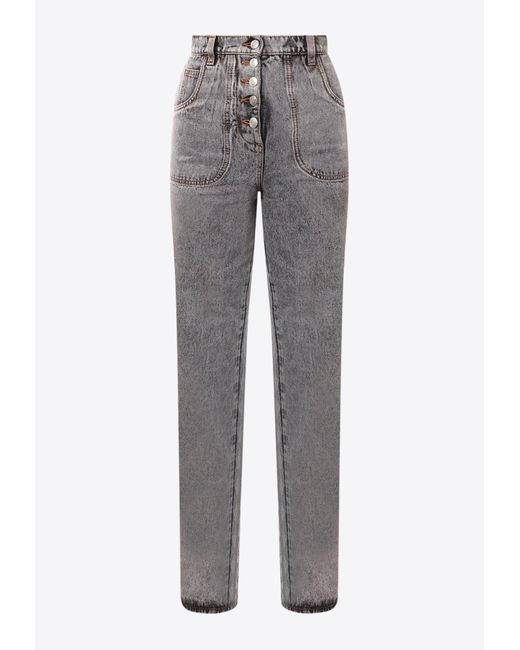 Etro Gray Embroidered Straight-Leg Jeans
