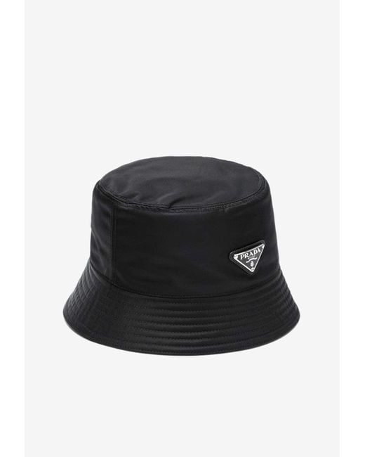 Prada Black Logo Appliqué Bucket Hat for men