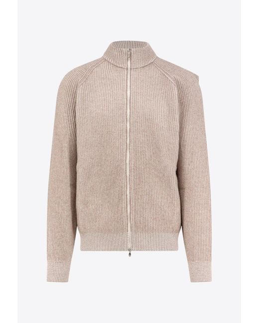Brunello Cucinelli Natural Zip-Up Cashmere Cardigan for men